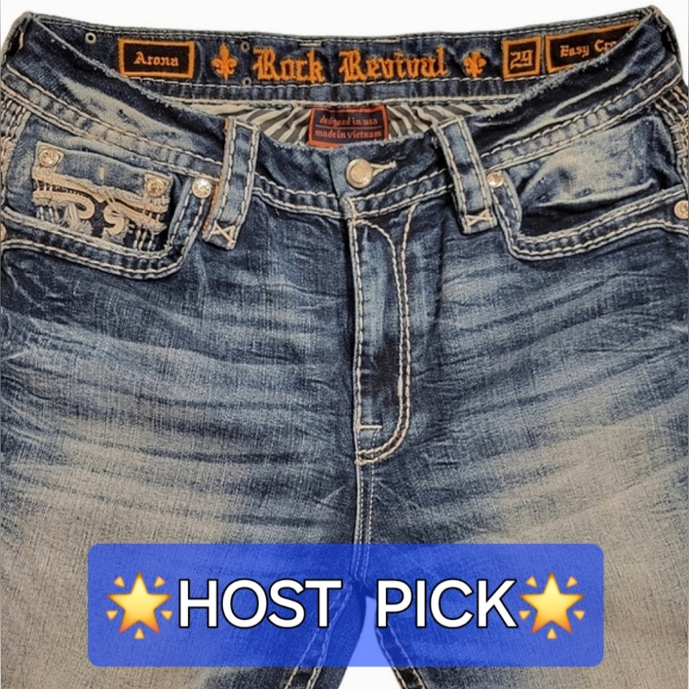ROCK REVIVAL Arona Easy Crop Swarovski Embellished Pocket Distressed Jeans NWOT - Picture 15 of 15